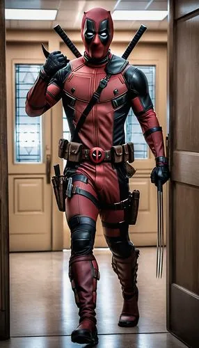 Deadpool holding Wolverine's hand as they exit through a door in the distance, preparing to leave.,deadpool,dead pool,vanterpool,daredevil,hitfix,the suit,wolverine,crossbones,logan,best arrow,azzarel