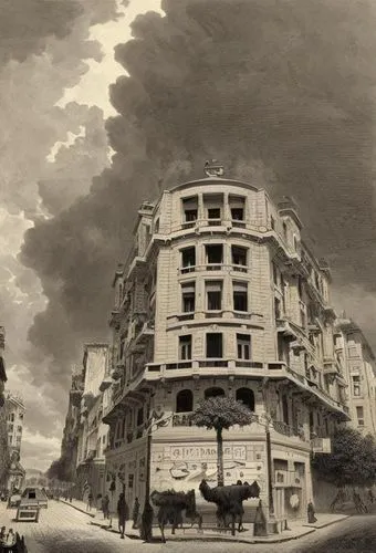 the boulevard arjaan,charcoal drawing,1950s,matruschka,havana,the cairo,vedado,buenos aires,1940s,hotel nacional,old havana,taj mahal hotel,1940,lev lagorio,1920s,1952,havana cuba,1925,passeig de gracia,grand hotel,Art sketch,Art sketch,19th Century