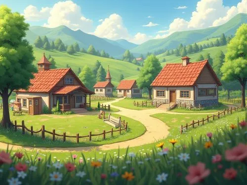 butka,sylvania,home landscape,country cottage,grassfields,country estate,clover meadow,country house,little house,heidi country,alpine village,summer meadow,pony farm,farmhouses,butterfields,highstein,countryside,alpine pastures,country side,townsite,Photography,General,Realistic