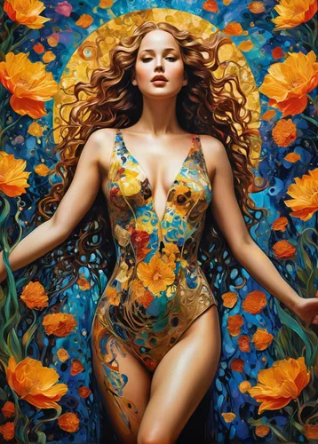 aphrodite,girl in flowers,flower painting,secret garden of venus,floral,bodypaint,bodypainting,splendor of flowers,body painting,floral composition,flora,fantasy art,golden flowers,art painting,flower fairy,flower wall en,wreath of flowers,beautiful girl with flowers,oil painting on canvas,garden of eden,Illustration,Realistic Fantasy,Realistic Fantasy 39