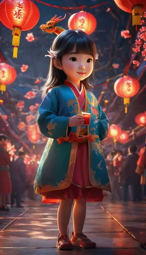    photorealistic  of Spring Festival, Dragon New Year, Cute Girl Partying,mid-autumn festival,mulan,hanbok,chinese lanterns,china cny,spring festival,lanterns,happy chinese new year,chinese new years