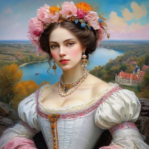 girl on the river,emile vernon,romantic portrait,portrait of a girl,winterhalter,portrait of a woman,victorian lady,mademoiselle,bougereau,principessa,fantasy portrait,elizaveta,perugini,young woman,antoinette,woman with ice-cream,habanera,belle,yelizaveta,dossi,Illustration,Abstract Fantasy,Abstract Fantasy 01