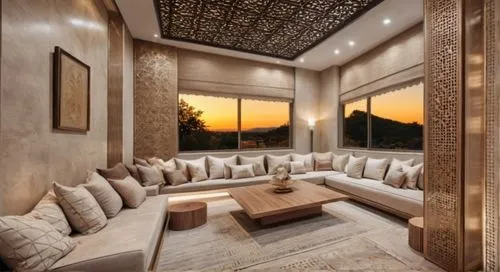 place beige curtains,moroccan pattern,persian architecture,stucco ceiling,morocco,marrakech,iranian architecture,marrakesh,cabana,luxury home interior,riad,patterned wood decoration,sitting room,inter