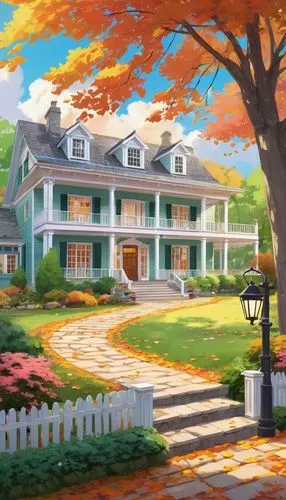 haddonfield,houses clipart,autumn background,country estate,country house,sylvania,autumn scenery,maplecroft,autumn decoration,springfield,home landscape,dreamhouse,ludgrove,fall landscape,beautiful home,new england style house,seasonal autumn decoration,autumn idyll,house silhouette,ravenswood,Illustration,Japanese style,Japanese Style 03