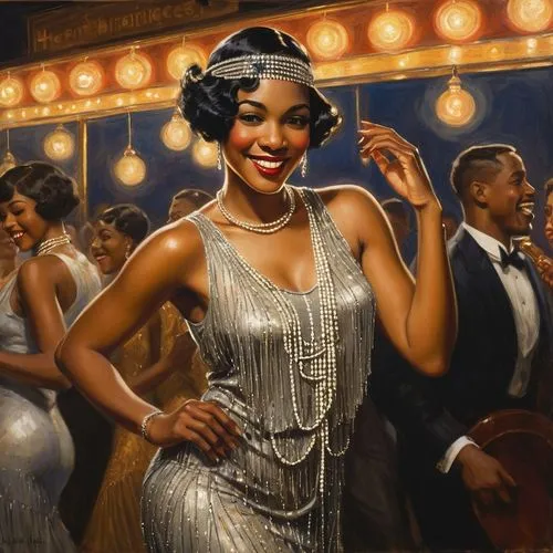 leontyne,ester williams-hollywood,roaring 20's,roaring twenties,jazz singer,sarah vaughan,blues and jazz singer,dreamgirls,pettiford,speakeasy,flapper,great gatsby,vintage illustration,ella fitzgerald,dandridge,art deco woman,whitmore,desoto,twenties,leyendecker,Art,Classical Oil Painting,Classical Oil Painting 13