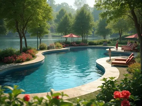 outdoor pool,swimming pool,swim ring,garden pond,pool house,pond,idyllic,pools,underwater oasis,summer cottage,piscine,pool water,piscina,3d rendering,pool water surface,fountain pond,dug-out pool,pool of water,thermal spring,landscaped,Photography,General,Realistic