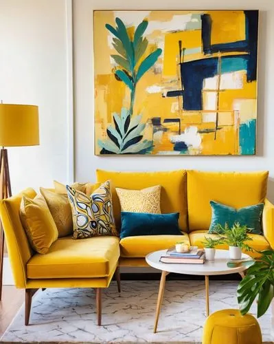 mid century modern,contemporary decor,modern decor,apartment lounge,berkus,interior decor,interior design,sitting room,boho art,living room,mid century,livingroom,boho art style,gold paint strokes,interior decoration,ochre,modern living room,sofa set,furnishing,mid century house,Conceptual Art,Oil color,Oil Color 20