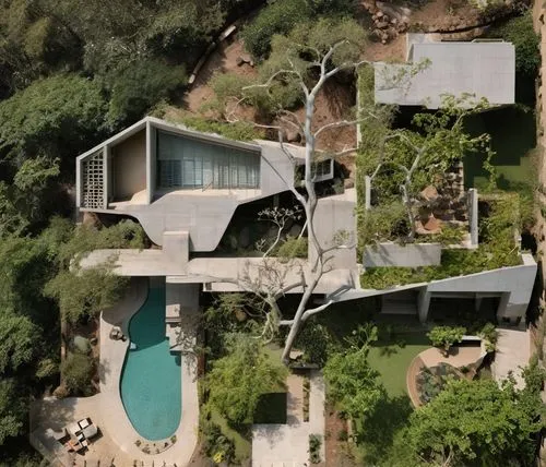 dunes house,overhead view,mid century house,birdview,mid century modern,shulman