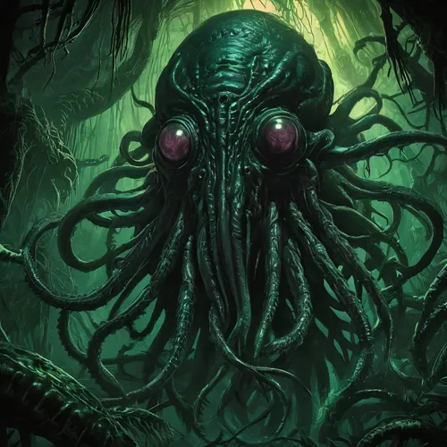 Write a thrilling adventure where Lamont Johnson must navigate through a treacherous jungle.,kraken,octopus,cephalopod,squid game card,cuthulu,calamari,tentacles,octopus tentacles,deep sea,fun octopus