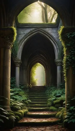 archways,hall of the fallen,rivendell,labyrinthian,passageway,archway,threshold,entranceways,doorways,passageways,the mystical path,the threshold of the house,pathway,gateway,cloistered,corridors,threshhold,nargothrond,forest path,hollow way,Illustration,Abstract Fantasy,Abstract Fantasy 18