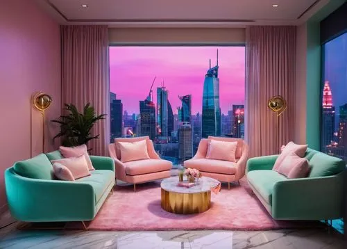 apartment lounge,livingroom,pink chair,penthouses,living room,dubia,great room,sky apartment,modern living room,sitting room,dubai,modern room,jumeirah,largest hotel in dubai,rotana,modern decor,damac,united arab emirates,luxe,hkmiami,Conceptual Art,Sci-Fi,Sci-Fi 26