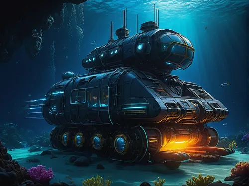 submersible,marine tank,semi-submersible,deep-submergence rescue vehicle,aquanaut,undersea,tank ship,underwater playground,deep sea nautilus,deep sea diving,deep sea,under sea,underwater sports,underwater background,diving bell,underwater world,reef tank,bottom of the sea,scuba,under the water,Conceptual Art,Fantasy,Fantasy 16