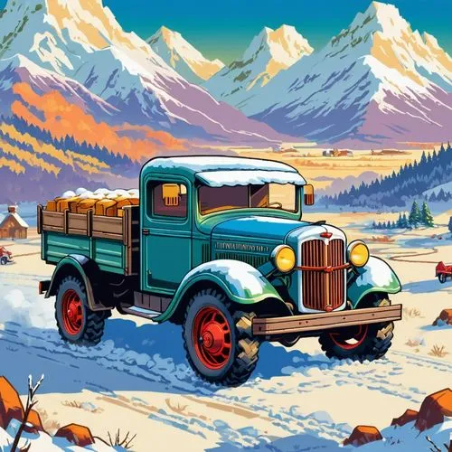 tatra,ford truck,retro vehicle,christmas truck,logging truck,vintage illustration,Unique,Pixel,Pixel 05