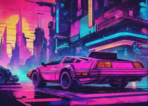 80s,80's design,cyberpunk,retro background,3d car wallpaper,cityscape,lamborghini countach,neon arrows,colorful city,neon,retro styled,wallpaper,supra,retro,delorean dmc-12,1980's,futuristic,wallpapers,toyota ae85,retro car,Conceptual Art,Sci-Fi,Sci-Fi 27