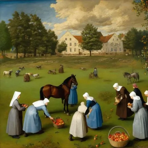 agricultural scene,pastoral,church painting,mennonite,mennonites,nuns