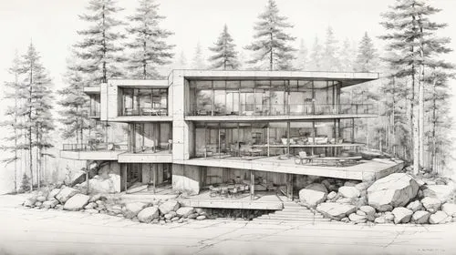 the building has a very large front porch,weyerhaeuser,timber house,house drawing,forest house,bohlin,sketchup,Unique,Design,Blueprint