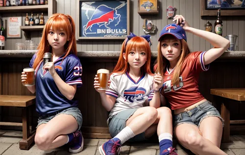 ginger girl buffalo bills fan with beer ,baseball uniform,cola bottles,redheads,cubs,pabst blue ribbon,astros,ginger family,sports uniform,carbonated soft drinks,baseball,rangers,sports drink,ice crea