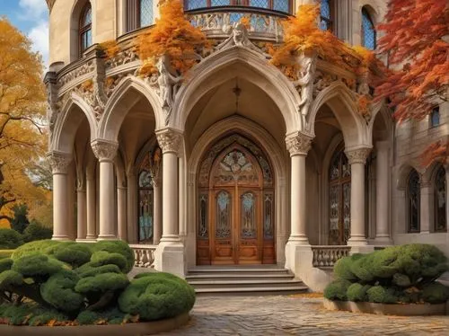 portal,gothic church,fairy tale castle,haunted cathedral,autumn decor,autumn background,defense,autumn decoration,victorian,fall landscape,neogothic,unitarian,pcusa,cathedral,victorian house,muskau,sylvania,garrison,fairytale castle,mausoleums,Illustration,Retro,Retro 08