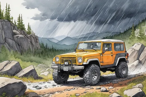 jeep gladiator rubicon,yellow jeep,jeep wrangler,jeep gladiator,jeep,wrangler,jeep rubicon,willys-overland jeepster,jeep cj,jeep wagoneer,land rover defender,jeeps,mercedes-benz g-class,defender,jeep honcho,jeep liberty,off-roading,offroad,off-road,land-rover,Illustration,Children,Children 03