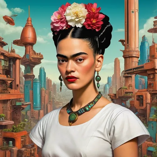 Devise a science fiction tale set in a futuristic city, where Jessica Parre must save humanity.,frida,fantasy portrait,rosa ' amber cover,orientalism,cleopatra,tiana,asia,mulan,oriental princess,rosa 