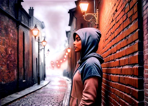 alleyways,alleyway,alley,ruelle,narrow street,alleys,sidestreet,cagoule,sidestreets,ramadan background,street lantern,theed,girl walking away,darktown,old linden alley,hooded,laneways,blind alley,neverwhere,backstreets,Conceptual Art,Fantasy,Fantasy 24