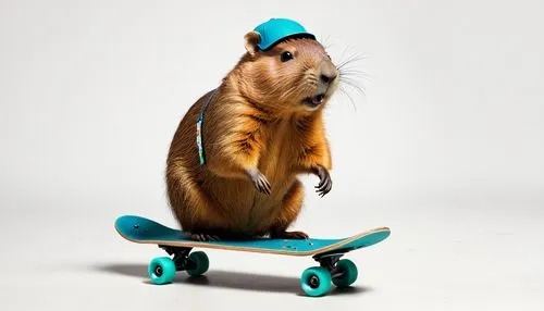 A capybara wearing earphone and playing skateboard ,A capybara playing skateboard,racked out squirrel,skater,scrat,speedskate,weaselly,musical rodent,Photography,Documentary Photography,Documentary Ph