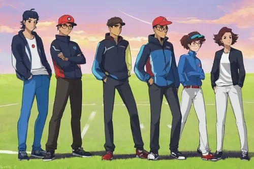 baseball team,baseball players,trainers,baseball coach,golfers,baseball uniform,anime japanese clothing,volleyball team,foursome (golf),onepiece,soft tennis,baseball,tennis coach,sports uniform,baseball cap,straw hats,little league,track golf,fourball,country club,Conceptual Art,Oil color,Oil Color 13