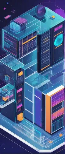 Modern data center, Kubernetes architecture explained, detailed illustration, blueprints style, 3D isometric view, clean lines, minimal shading, bright colors, futuristic ambiance, pods and nodes inte