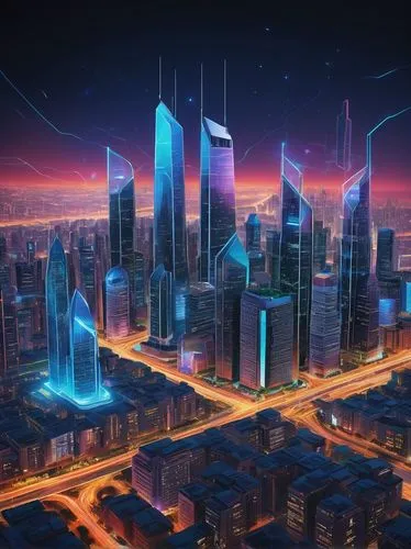 cybercity,cybertown,cyberport,cityscape,capcities,city skyline,futuristic landscape,metropolis,megalopolis,futurenet,city at night,cities,megacorporation,colorful city,cyberia,microdistrict,city cities,guangzhou,citydev,cityzen,Illustration,American Style,American Style 01