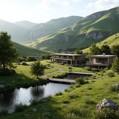 house in the mountains,house in mountains,drakensberg,gandzasar,drakensberg mountains,ingushetia,amanresorts,tulou,ecovillages,render,3d rendering,green valley,bendemeer estates,mountain valley,building valley,andermatt,ecovillage,daghestan,dusheti,transcaucasia