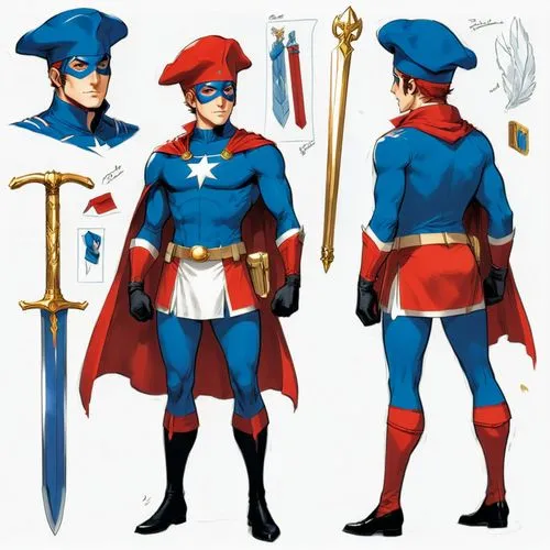 Super-héros français au look assez dissuasif muni d'une cape bleue-blanc-rouge, d'un collant par-dessus lequel on voit un slip bleu. Le personnage est doté d'un béret et son arme est une baguette de p