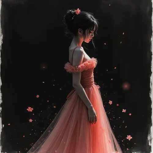 girl in a long dress,ballgown,rosa 'the fairy,a girl in a dress,ball gown,rosa ' the fairy,Illustration,Paper based,Paper Based 30