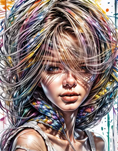 boho art,colourful pencils,little girl in wind,color pencils,colored pencils,coloured pencils,psychedelic art,colour pencils,illustrator,artist color,chalk drawing,watercolor paint strokes,world digital painting,colorful spiral,watercolor pencils,hair coloring,digital artwork,color feathers,tangle,stylograph