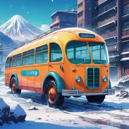 school bus,schoolbus,schoolbuses,school buses,omnibuses,red bus,Illustration,Japanese style,Japanese Style 03