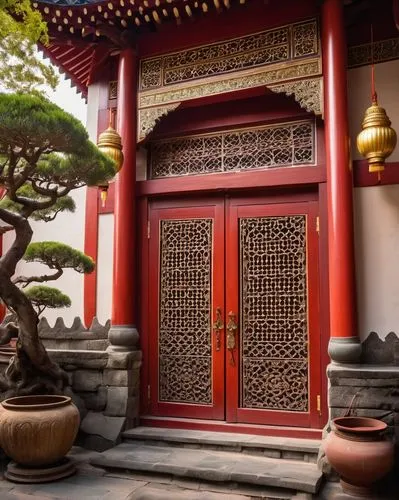 garden door,asian architecture,main door,buddhist temple,iron door,doorway,dojo,hyang garden,sanshui,hanhwa,wooden door,palyul,hanguk,hengdian,fengshui,taman ayun temple,hall of supreme harmony,house entrance,front door,jeonju,Illustration,Paper based,Paper Based 09