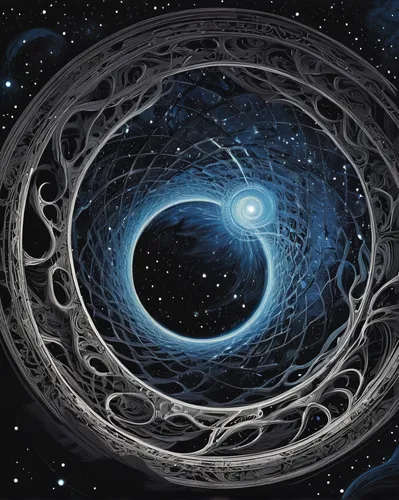 copernican world system,torus,cosmic eye,wormhole,geocentric,yinyang,spiral nebula,planetary system,ophiuchus,binary system,time spiral,black hole,celestial bodies,the universe,universe,ringed-worm,epicycles,celestial object,polarity,orbiting,Illustration,Black and White,Black and White 12