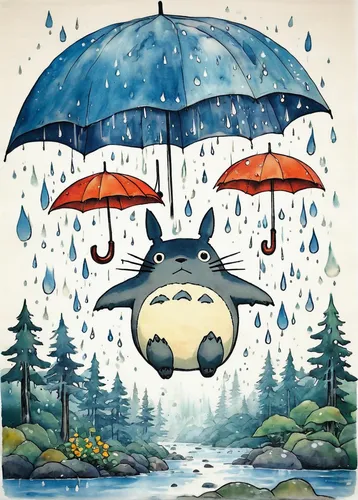 my neighbor totoro,raindops,rain stoppers,umbrellas,studio ghibli,umbrella pattern,summer umbrella,overhead umbrella,japanese umbrellas,japanese umbrella,umbrella,rain cats and dogs,parasols,asian umbrella,brolly,watermelon umbrella,huge umbrellas,umbrella beach,cocktail umbrella,rainwater,Art,Artistic Painting,Artistic Painting 27