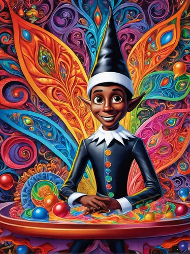 magic hat,psychedelic art,candy cauldron,miguel of coco,hallucinogenic,pachamama,meticulous painting,the wizard,wizard,magus,colored crayon,pinocchio,magical pot,children's background,indian drummer,colored pencil background,imagination,olodum,conductor,aladdin,Illustration,Realistic Fantasy,Realistic Fantasy 39