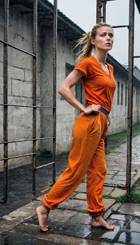 shaolin kung fu,jumpsuit,yellow jumpsuit,liberia,orange,woman walking,rain pants,baguazhang,orange robes,female runner,vietnam,hanoi,prisoner,taijiquan,girl walking away,women clothes,capoeira,martial arts uniform,orange color,prison,Photography,Documentary Photography,Documentary Photography 27