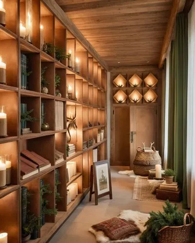 a bookcase filled with books, candles and pictures,bellocq,bookcases,bookshelves,amanresorts,columbarium,bookcase,Photography,General,Realistic