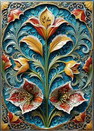 floral ornament,spanish tile,maiolica,azulejos,majolica,ceramic tile,Art,Classical Oil Painting,Classical Oil Painting 13