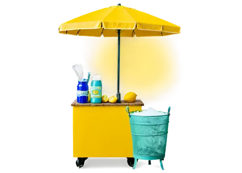 kitchen cart,blue pushcart,cart with products,ice cream cart,cocktail umbrella,spa items,rain stoppers,summer umbrella,chair and umbrella,vending cart,lemon background,overhead umbrella,beach umbrella,flower cart,shower bar,beach furniture,yellow background,umbrella beach,lemonade,acridine yellow,Conceptual Art,Daily,Daily 26