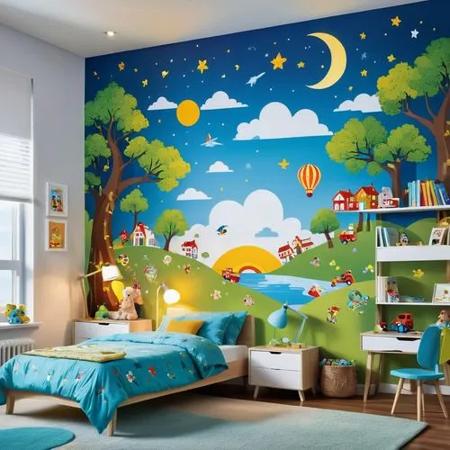 kids room,children's bedroom,nursery decoration,children's room,wall sticker,baby room,boy's room picture,sleeping room,children's background,the little girl's room,wall decoration,children's interior,nursery,room newborn,great room,wall painting,sky apartment,cartoon forest,wall decor,wall paint,Photography,General,Realistic