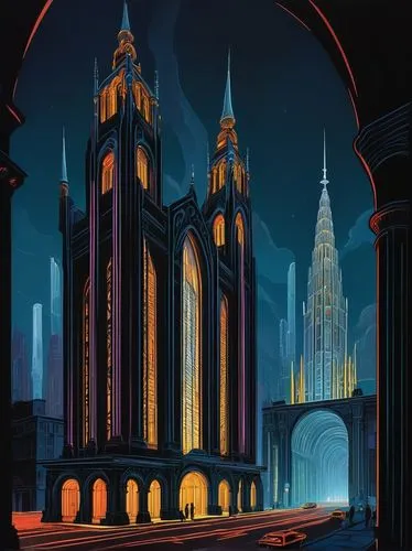 schuiten,schuitema,art deco,deodato,gothams,bioshock,hildebrandt,art deco background,mcquarrie,coruscant,ravenloft,fantasy city,gotham,metropolis,undercity,cybercity,citadels,arkham,city scape,motorcity,Art,Artistic Painting,Artistic Painting 50