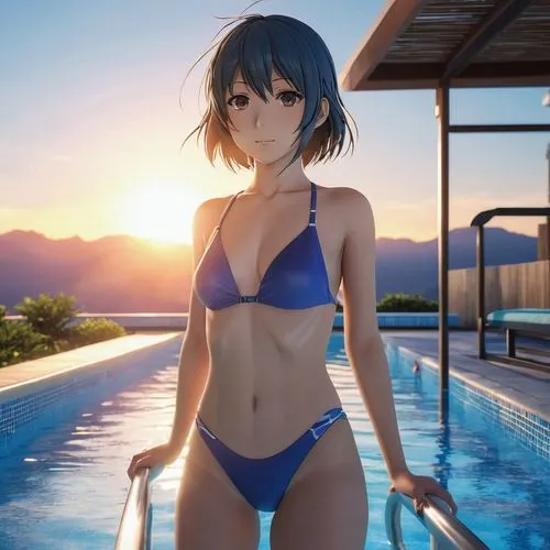 rei ayanami,azusa nakano k-on,himuto,yuki nagato sos brigade,sanya,azure,sonoda love live,anime 3d,summer background,summer swimsuit,one-piece swimsuit,gravure idol,aqua,blu,pool water,kawaii people swimming,japanese idol,hamearis lucina,swimsuit,ganai