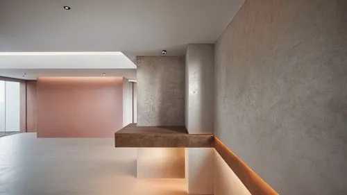 a stone bench that has a light on it,concrete ceiling,hallway space,associati,exposed concrete,wall plaster,structural plaster,Photography,General,Realistic