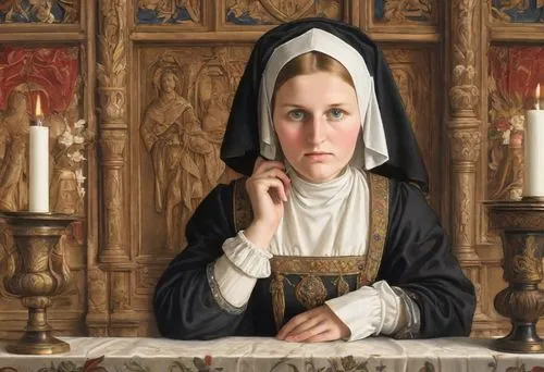 woman praying,carmelite order,postulant,praying woman,lacordaire,foundress,canoness,nunsense,portrait of christi,clergywoman,ursulines,carmelite,monjas,saint therese of lisieux,maidservant,abbess,girl praying,prioress,timoshenko,seven sorrows,Digital Art,Classicism