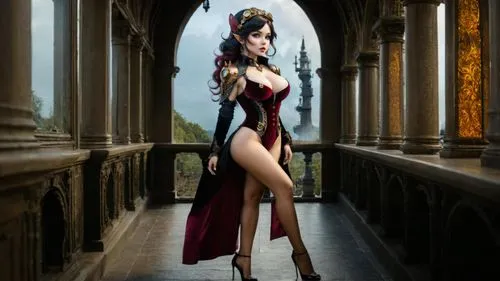 a very pretty lady wearing a very  dress,vampirella,bayonetta,morrigan,fantasy woman,mastani,burlesques