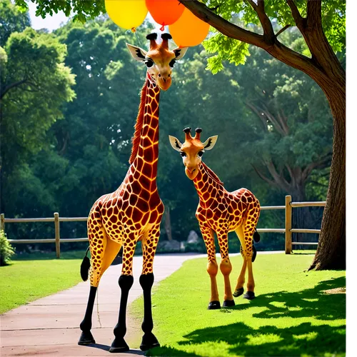 Sunny day, zoo environment, green grass, tall trees, iron fence, wooden benches, food stalls, balloons, happy children, excited adults, various animals, (giraffe, elephant, lion, monkey), feeding acti