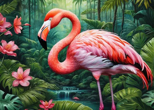 cuba flamingos,flamingo,flamingos,pink flamingo,flamingo couple,two flamingo,greater flamingo,pink flamingos,flamingo pattern,tropical birds,tropical bird,flamingoes,tropical animals,tropical bird climber,bird painting,lawn flamingo,tropical bloom,oil painting on canvas,tropical floral background,exotic bird,Illustration,Abstract Fantasy,Abstract Fantasy 10